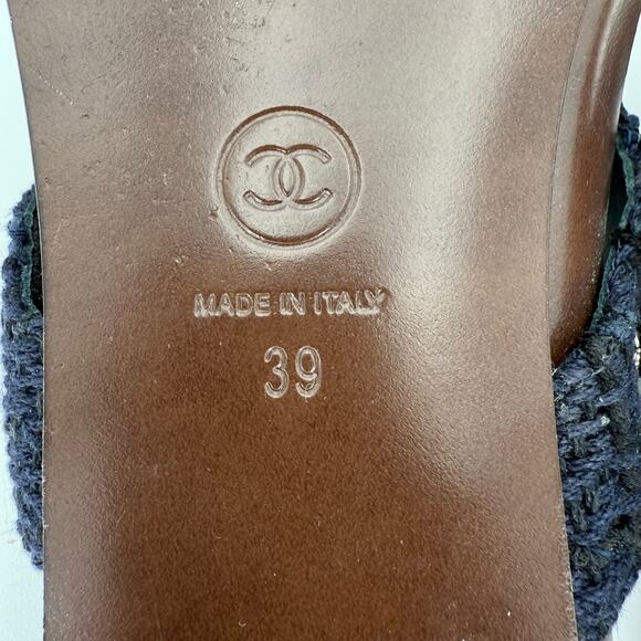 CHANEL Interlocking CC Logo Quilted Thong Sandals EU 39 US 8.5-9 Navy Blue Flats - Picture 14 of 15